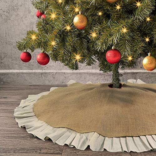 Product Cover Ivenf Christmas Tree Skirt, 48 inches Natural Burlap Jute with Ruffle Edge, Rustic Xmas Holiday Decoration
