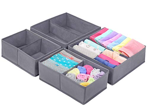 Product Cover homyfort Clothes Drawer Organizer Dresser Dividers,Foldable Storage Bins Box Cubes for Underwears,Bras,Socks,Nursery/Kids Room,Cabinet Set of 4 Dark Grey