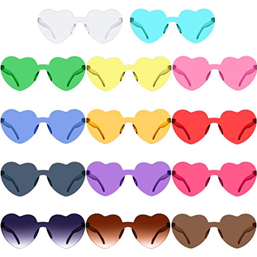 Product Cover SIQUK 14 Pairs Rimless Heart Shape Sunglasses Frameless Heart Sunglass, 14 Color