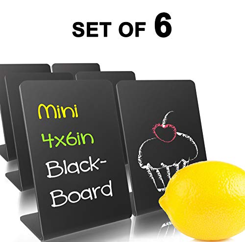 Product Cover Food Safe Acrylic Mini Chalkboard Signs for Food Tent, Buffet, Party Table Tent, Wedding and Birthday Decoration. Works for Normal Chalks & Liquid Chalk Markers. Set of 6. Mini-Tall (4x6in)