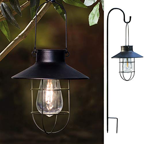 Product Cover ROJOY Hanging Solar Lights Lantern Lamp With Shepherd Hook, Metal Waterproof Edison Bulb Lights for Garden Outdoor Pathway  (Black)