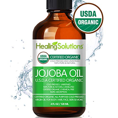 Product Cover Jojoba Oil (Organic - 4oz) 100% Pure & Natural - Cold Pressed Unrefined - Hexane & Chemical Free - Natural Carrier Oil & Cuticle Oil Solution for Face & Hair, Helps Fight Acne & Moisturize Skin Now
