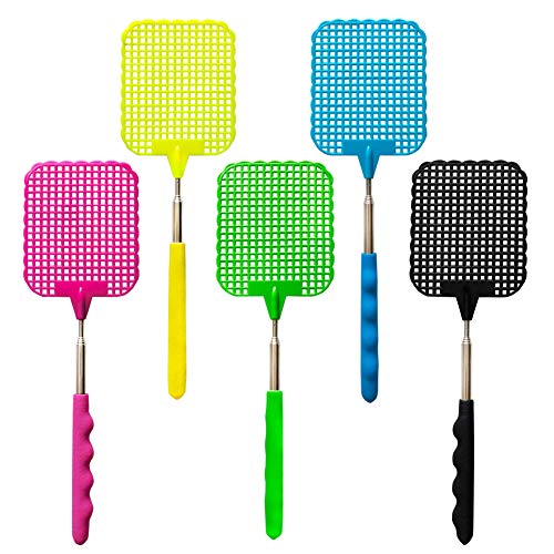 Product Cover Fly Swatter Manual Extendable Fly Swatter Plastic Durable Retractable Handle ... (5 pcs)