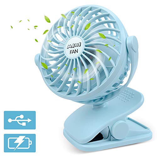 Product Cover HIMETSUYA Stroller Fan,Clip on Battery Operated Fan,USB Small Desk Fan for Computer with 4 Speed and 360° Rotation,Portable Low Noise Cooling Fan for Baby (Blue)