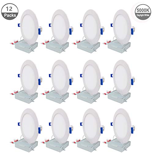 Product Cover JULLISON LED 12 Packs 6 Inch Recessed Low Profile Slim Panel Light with Junction Box, IC Rated Air Tight, 120VAC, 12W, 800 Lumens, 5000K Daylight White, CRI80+, Dimmable, Damp, ETL + Energy Star