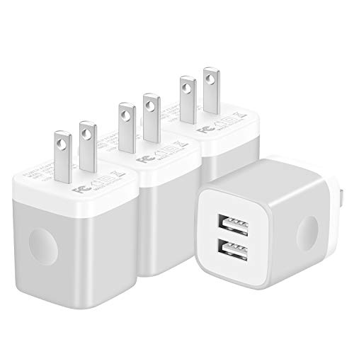 Product Cover USINFLY USB Wall Charger, 4-Pack 2.1A Dual Port USB Cube Charger Plug Power Adapter Charging Block Compatible with iPhone Xs/XR/Xs Plus/X, 8/7/6 Plus, Samsung, LG, Moto, Android Phones More