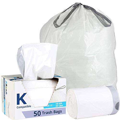Product Cover Plasticplace Custom Fit Trash Bags │ Simplehuman Code K Compatible (50 Count) │ White Drawstring Garbage Liners 10 Gallon / 38 Liter │ 24.4
