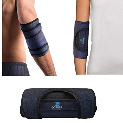Product Cover Copper Compression Elbow Immobilizer Brace for Men and Women. Support Cubital Tunnel Syndrome, Ulnar Nerve, Tendonitis, Tennis + Golfers Elbow, Sleeping. Adjustable Arm Splint Stabilizer + Protector