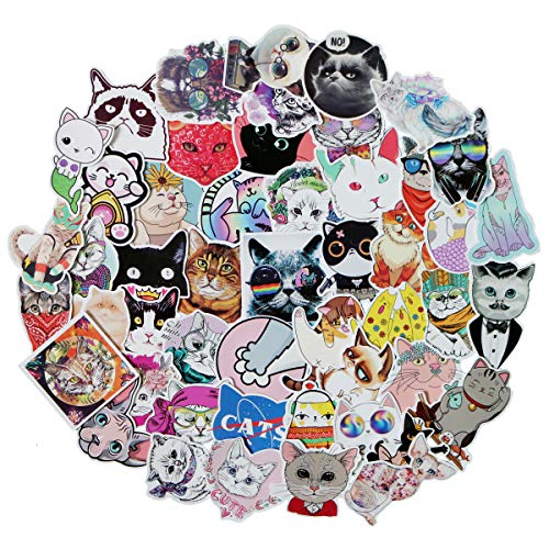 Product Cover Cool Cute Cat Stickers Pack Cool, 50Pcs Vinyl Waterproof Animal Stickers, for Laptop, Luggage, Car, Skateboard, Motorcycle, Bicycle Decal Graffiti Patches (Cat)