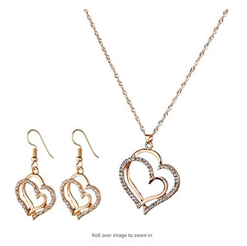 Product Cover andy cool 1Set Charm Necklace Earrings Set Heart Pendant Hoop Dangle Jwellery Set for Women Girls