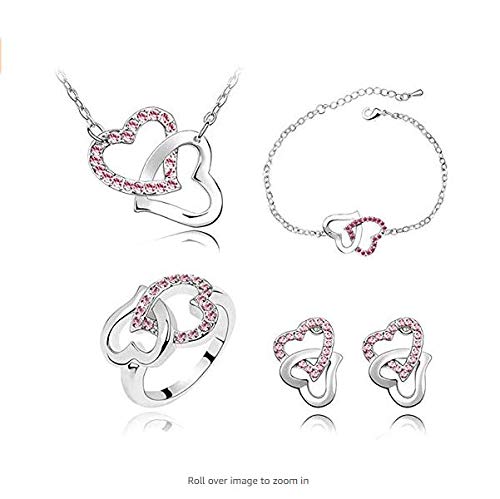 Product Cover andy cool Women's Silver Filled shine Austrian Crystal Heart Shape Chain Necklace Earrings rings Jewelry Sets Women Gift
