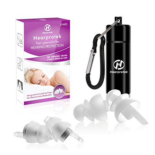 Product Cover [2019 New Design] Sleeping Ear Plugs, Hearprotek 2 Pairs Ear Plugs (32db & 30db) Ultra Soft Noise Reduction and Hearing Protection earplugs for Side Sleepers, snoring, Travel, Working, Safety (White)