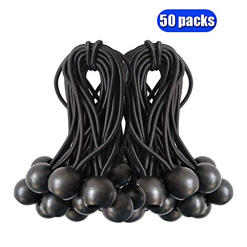 Product Cover Ball Bungee Cords, 50 Packs, 4 Inch Black Tie Down Cords for Tarp, Canopy Shelter, Wall Pipe, UV Resistant