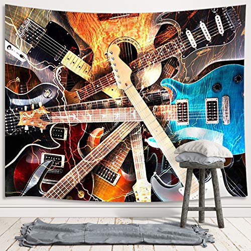 Product Cover Music Tapestry Wall Hanging, Guitar Musical Instrument Rock Style Lover Premium Home Art Wall Decor, Upgrade Tapestries for Bedroom Living Room College Dorm 80X60 Inches