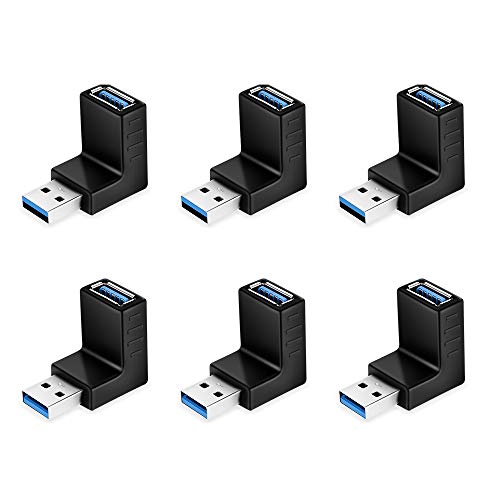 Product Cover USB 90 Degree, ELUTENG Right Angle USB Adapter 6Packs Male to Female Super Speed USB 3.0 Coupler UP & Down/Left & Right USB Extender Connector Vertical L Shape for USB Devices