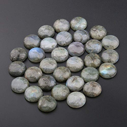 Product Cover 12mm Cabochon Flash Labradorite Natural Stone Cabochon Beads Round Random Color CAB Cabochon Beads Crystal Quartz Stone Wholesale for Jewelry Making Diameter 12 MM(20pcs)