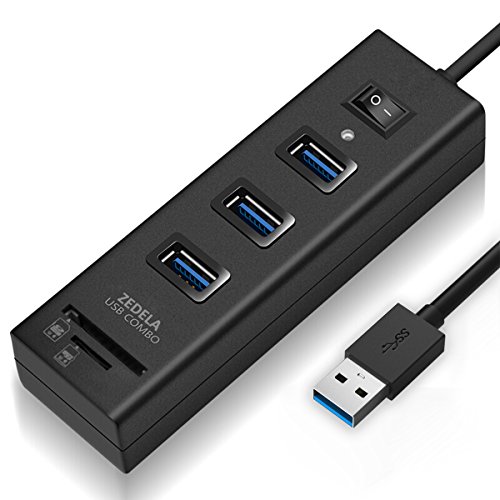 Product Cover USB 3.0 Hub, Zedela SD Card Reader USB Hub 3.0 with SD/TF/Micro SD Card Slot and 3 USB 3.0 Port 5Gbps USB Reader for Computer/Laptop, Windows, iMac, MacBook Pro/Air, IdeaPad-with Power Switch