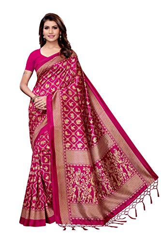 Product Cover Anni Designer Women's Pink Color Mysore Silk Printed Saree Border Tassels With Blouse Piece(KHWAB-PINK_Free Size)