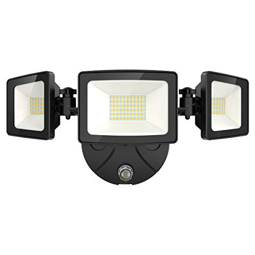 Product Cover Onforu 50W LED Dusk to Dawn Security Lights, 5000lm Exterior Flood Lights, IP65 Waterproof Outdoor Three Head Security Lights Fixture, 5000K Daylight White Flood Lights for Garage, Patio, Yard, Porch