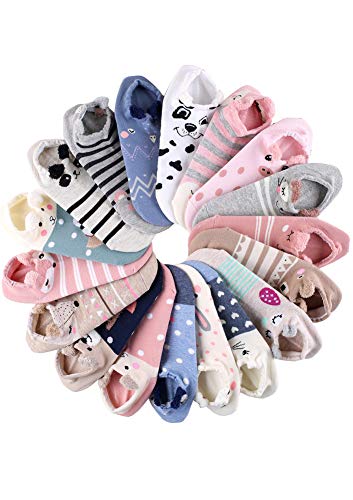 Product Cover MarJunSep 18 Pairs Novelty Animal Cotton Low Cut No Show Ankle Socks for little kids Girls Women Boat Socks Multicolored, Free Size