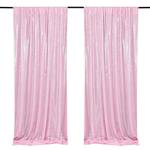 Product Cover Pink Sequin Backdrop 2 Pieces 2FTx8FT Sequin Photo Backdrop Sequence Baby Shower Backdrop Curtain