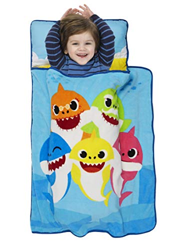 Product Cover Baby Shark Toddler Nap Mat - Includes Pillow and Fleece Blanket - Great for Boys and Girls Napping at Daycare, Preschool, Or Kindergarten - Fits Sleeping Toddlers and Young Children