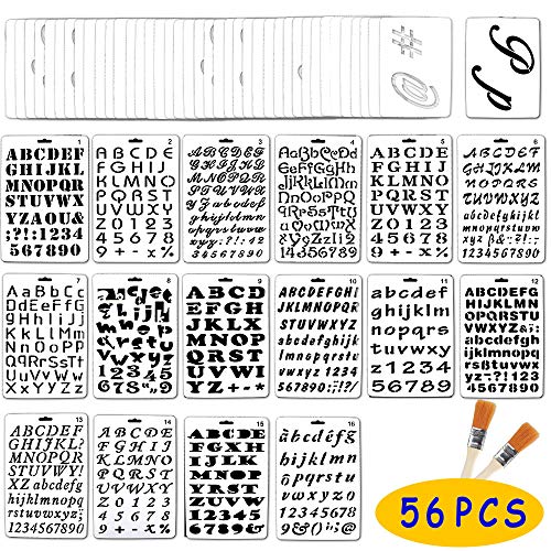 Product Cover Jekkis 56 Pack Letter and Number Stencils Alphabet Templates Drawing Painting on Wood Reusable Plastic Art Craft Stencils for Journal Stencil DIY Craft Project
