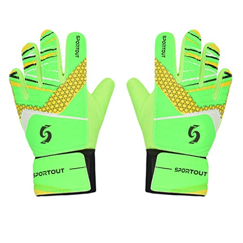 Product Cover Sportout Kids Goalkeeper Gloves, Soccer Gloves with Double Wrist Protection and Non-Slip Wear Resistant Latex Material to Give Splendid Protection to Prevent Injuries.(Green, 7)