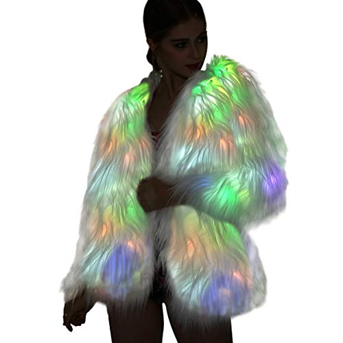 Product Cover Led Fur Coat for Women Rainbow Sparkly Light Up Jacket White Furry Rave Costume