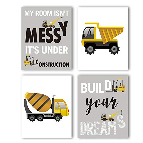 Product Cover HPNIUB Construction Trucks Picture Cartoon Construction Transport Vehicle Art Print Set of 4 (10