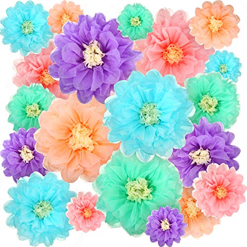 Product Cover Gejoy 20 Pieces Paper Flower Tissue Paper Chrysanth Flowers DIY Crafting for Wedding Backdrop Nursery Wall Decoration (Color Set 2)