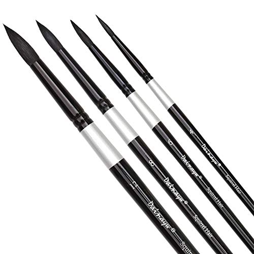 Product Cover Dainayw Round Watercolor Paint Brushes Squirrel Hair Professional Artist Painting Mop - 4Pcs Black Handle