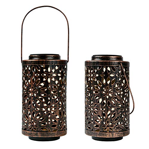 Product Cover Solar Lanterns Outdoor Decorative - Outdoor Hanging 2 Pack Solar Hollow Lights Solar Powered Garden Decorative Table Lights for Patio Garden Backyard (Flower)