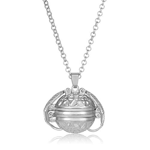 Product Cover Photo Necklace Locket Expanding Photo Necklace Locket Ball Locket with Wing Design and Long Chain Gift Jewelry Decoration for Father's Day Anniversary Valentine Birthday (Silver)