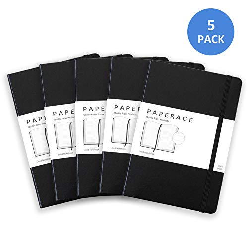 Product Cover Paperage 5 Pack Lined Journal Notebook, Bulk Classic Hardcover, 5.7 x 8 inches, 100 gsm Thick Paper for Office Home School Business Note Pads (Black, Ruled)