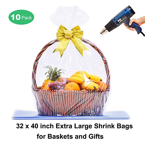 Product Cover LazyMe Clear Basket Bags Large Cellophane Shrink Wrap Bags for Easter Baskets and Gifts, 32x40 inch (10 Pieces)
