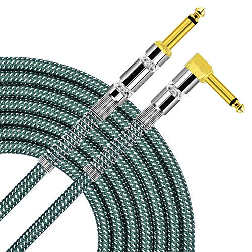 Product Cover TISINO Guitar Instrument Cable 10ft 1/4 inch Straight to Right Angle Bass Cable Cord - Green