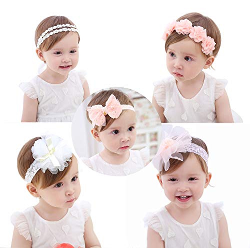 Product Cover Baby Girls Headbands, AOKE Chiffon Flower Lace Band Hair Accessories for Newborns, Toddlers and Children