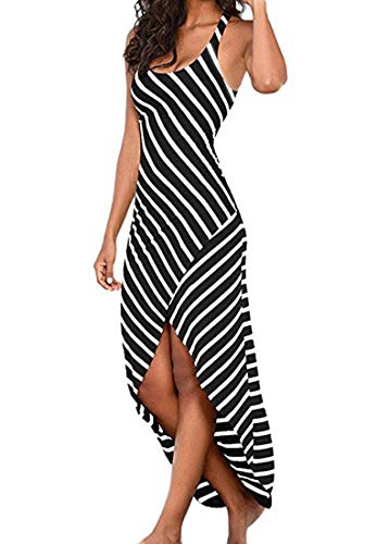 Product Cover Kancystore Women's Summer Sleeveless Striped Maxi Dress Casual Split Long Tank Dress