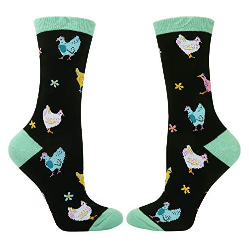 Product Cover Women's Girls Crazy Funny Novelty Colorful Chicken Hens Farm Crew Socks in Black