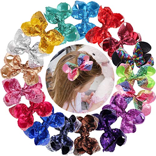 Product Cover 18PCS Baby Girls 4Inch Hair Bows Sparkly Glitter Sequin Bows With Alligator Hair Clips Rainbow Hair Bows Hair Accessories for Little Girls Toddlers Kids Children
