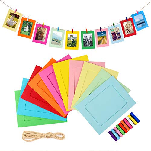 Product Cover LEJHOME Paper Picture Frames, 30pcs Photo Frames for 4x6in Photo, Multi Color 30 Clothespins Hanging Photo Display Frames with 3 Ropes for Home, School and Office Decoration