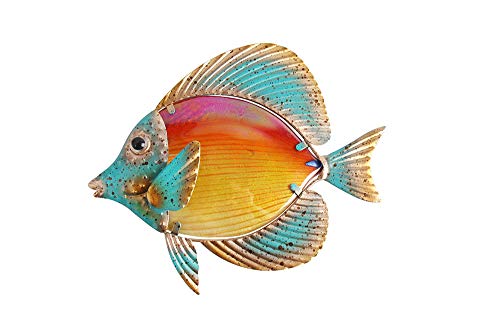 Product Cover Liffy Metal Fish Wall Decor Bathroom Glass Art Orange Hanging Garden Decorations for Patio, Pool or Porch