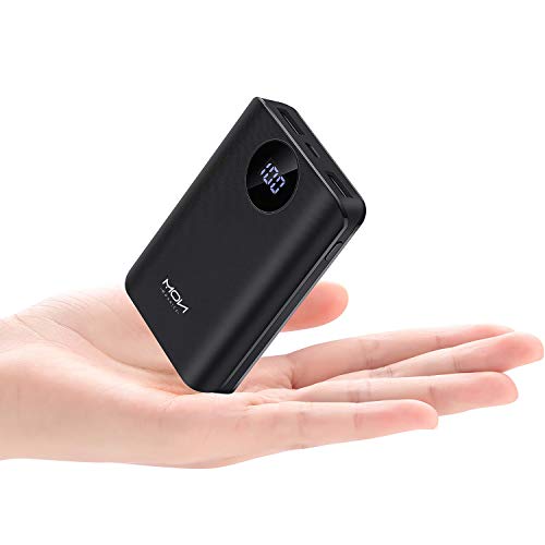 Product Cover MOXNICE Power Bank Portable Charger 10000mAh Powerbank, The Smaller and Lighter Battery Pack with LCD Display and 2 USB Outputs for iPhone, iPad, Samsung, Android Phones and More (Black)