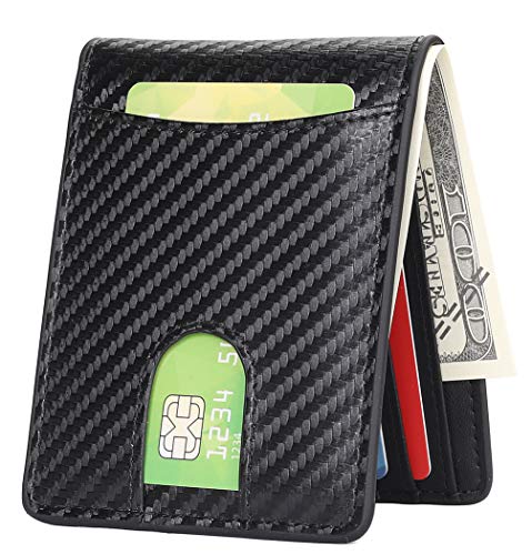 Product Cover Mens Wallet Slim Front Pocket Wallet for Men Billfold with Quick Access Slot and RFID Blocking - Carbon Fiber Texture