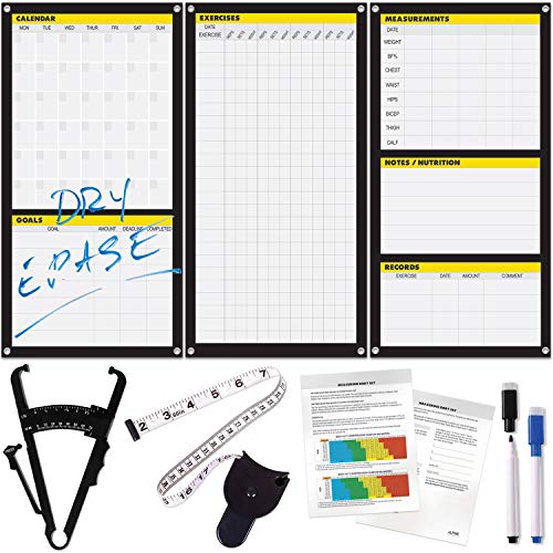 Product Cover Dry Erase Workout Calendar Poster - Fitness Planner, Body Fat Caliper & Tape