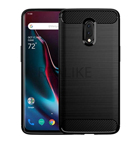 Product Cover REALIKE OnePlus 7 Back Cover, Carbon Fiber Shockproof Case for Oneplus 7 (Carbon Black)