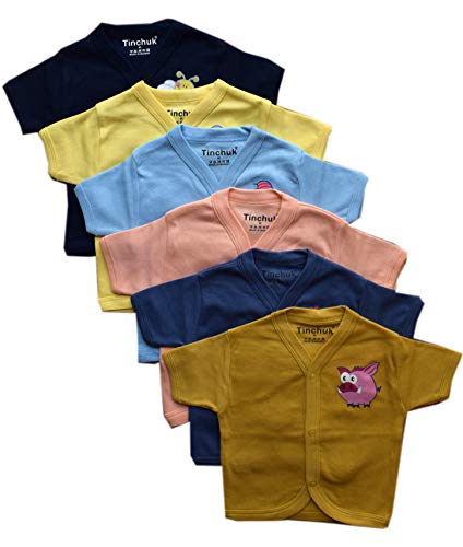 Product Cover Tinchuk NammaBaby Cotton Front Open Half Sleeves Jhabla Half Sleeves Front Open Tshirt Multicolored Solid Color Tees with Cute Cartoon Print Cotton Jhabla Vest Pack of 6 (9-12 Months)