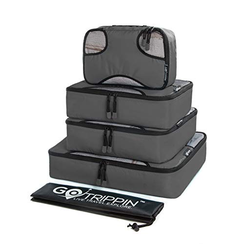 Product Cover Gotrippin Packing Cubes,Travel Organizers for Men and Women, 5 pc Set (1 Large, 2 Medium and 1 Small Cube+ 1 Large Laundry Bag) (Grey)