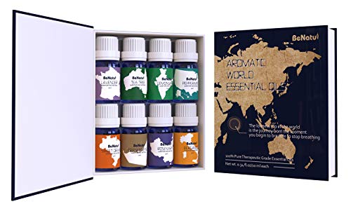 Product Cover Benatu Top 8 Essential Oils Set, Organic Aromatherapy Kit for Diffuser - Lavender, Tea Tree, Peppermint, Lemongrass, Rosemary, Orange, Bergamot, Frankincense 10ml